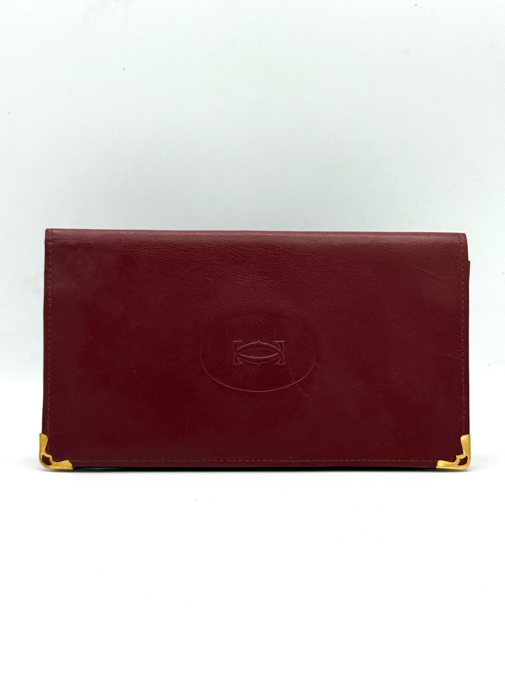 Cartier Bordeaux Leather Long Wallet - Vintage Bifold - Gold Corners- Must Line